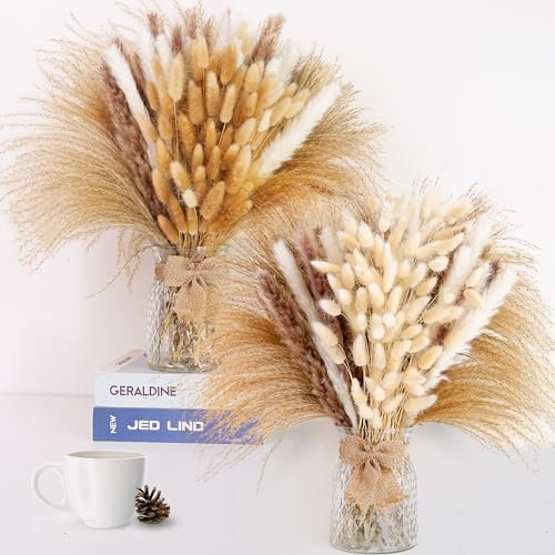 200PCS Elegantes Pampasgras Deko - Herbst Deko Innen, Trockenblumen Herbst, Fensterbrett Deko & Wohnzimmerdeko im Boho Stil für Ihr Zuhause
