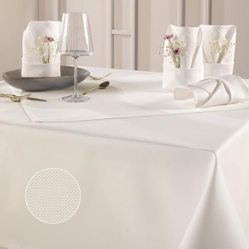 Damast Tischwäsche Vollzwirn 100% Baumwolle mercerisiert Wabengeflecht Weiss Tischdecke Eckig 130 x 190 cm hochwertig und Kochfest