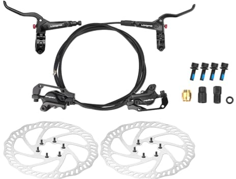 GRELiving Juego de freno de disco hidráulico para bicicleta, freno de disco delantero y trasero, pastillas de freno, frenos hidráulicos, juego de disco de freno para bicicleta adecuado para universal
