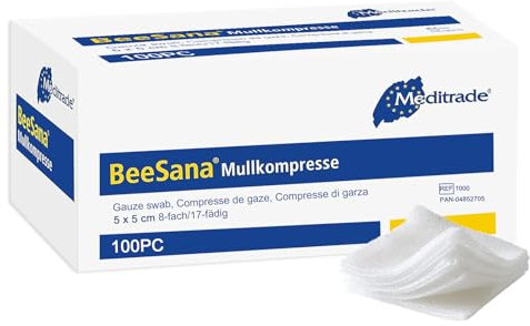 Meditrade Mullkompresse, Unsteril, 8-Fach, 5x5 cm 100 Stück-Mullkompressen