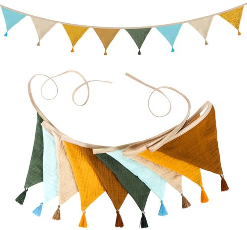 Nursery Fabric Bunting Banner,10Pcs Double Sided Colorful Cotton Bunting Garland, Kids Room Decoration, Girl Nursery,Girls Nurseries, Nursery Bunting for Garden, Baby Room Decoration, Girls Bedroom