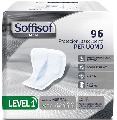 Soffisof Men Level 1 Inkontinenzeinlagen für Männer - 96x Hygieneeinlagen - 8 Packungen mit 12 Einlagen, 2 Tropfen - leichte Inkontinenz