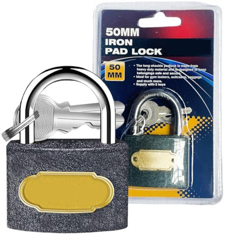 50mm Heavy-Duty Padlock with Keys Lock with Hardened Steel Shackle Security for Shed, Fence gate & Garage Gym lockers suitcases Anti-Cutting & Sawing Protection with 2 Matching Keys 1PC