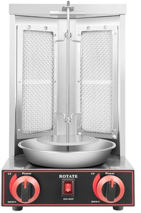 ‌3000W Profi Dönergrill Gasbetrieben, Automatische Drehspieß mit Edelstahl Gehäuse, Imbiss/Restaurant/Haushalt, Inkl. 6 Fleischhalter & Temperaturregler, Gyros/Kebab/Grillspieß