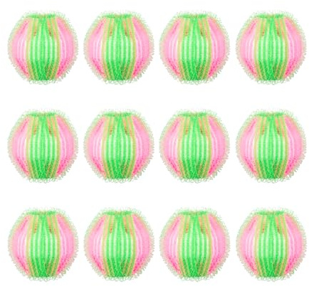 Bojueshaw 12 palline riutilizzabili per bucato, per la rimozione dei peli, in nylon, per vestiti, cani, gatti, animali domestici (rosa e verde)