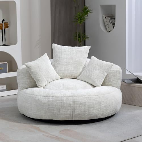 KOMHTOM Gros Pouf Canapé, Pouf Fauteuil Canapé pour Les Paresseux, avec 3 Coussins, sans Installation, Idéal pour Chambre, Salon ou cinéma Maison (Beige-Chenille)