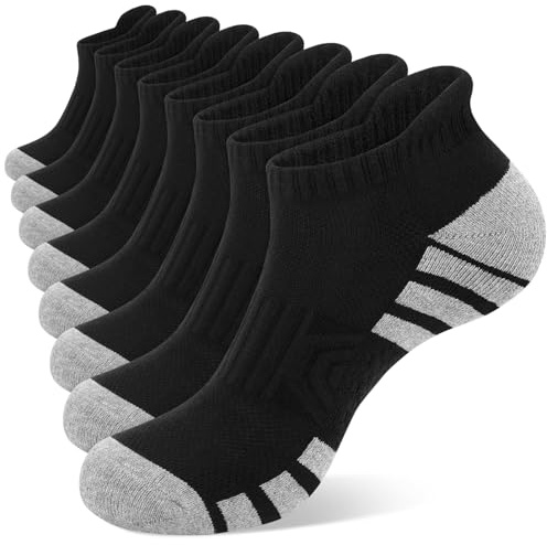 Kotashion 8 Pairs Mens Running Socks Cushioned Anti-Blister Ankle Trainer Socks for Mens Womens, Breathable Low Cut Athletic Sock for Sports and Daily, UK Size 6-11