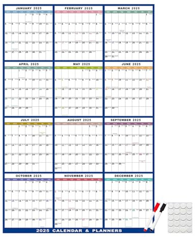 Calendario de borrado en seco 2025,Calendario de borrado en seco de 12 meses 2025 - mensual borrable en la pared con marcadores | de en y húmedo de 12 meses par