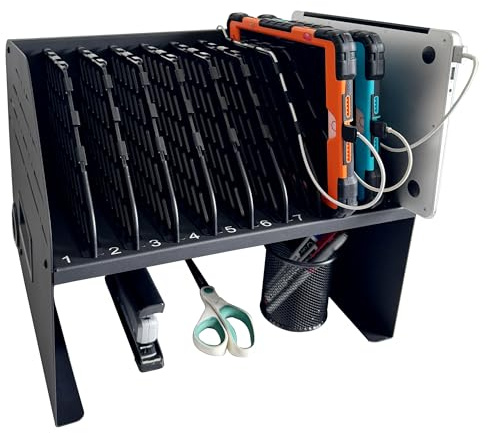 Plugsharge 10-Device Laptop & Tablet Charging Station with 6 AC & 4 USB | Fast Charging for Chromebooks, iPads & Devices up to 15.6, Ideal for Classrooms, Schools, Offices & Libraries,Black