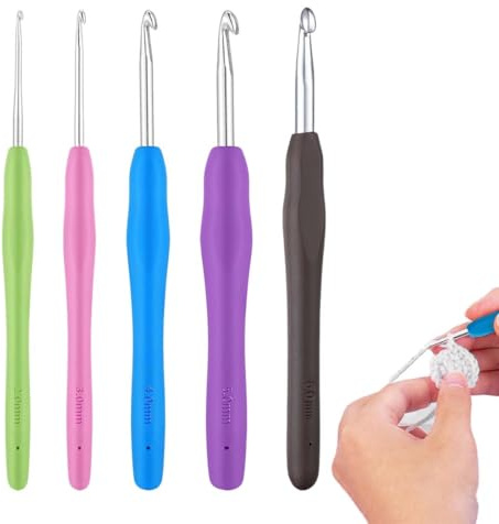 LQUYTA 5 Pezzi Uncinetto 2/3/4/5/6mm Diametro Uncinetti con Impugnatura Morbida Ergonomica Fornisce una Comodità Imbattibile e un Controllo di Precisione (Multicolore)