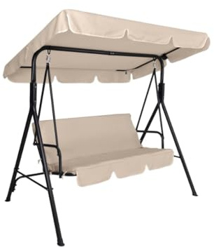 Dondolo da Giardino a 3 Posti con Tettuccio Parasole Regolabile Inclinabile Beige