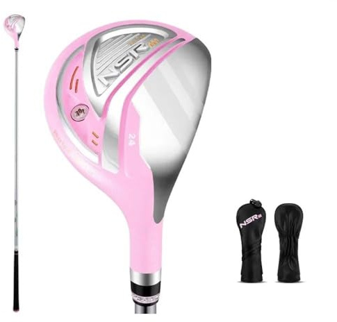 NSR III Golfklubbar för kvinnor högerhänt nr.1/No.3/No.5 Hybrid träklubb titan golfdriver kolskaft hög studs med huvudskydd (#4H, rosa)