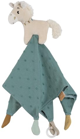 Fehn - Manta para bebés con juguete de caballo – Paño para chupete para recién nacidos – Ayuda para dormir y peluche con sujeción para chupete hecho de algodón – Manta desde 0+ meses