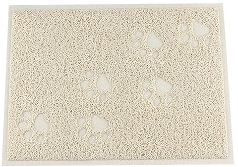 Tapis de litière carré pour animaux de compagnie, tapis de litière imperméable attrape-table pour chat chien, PVC, 30 x 40 cm (beige)