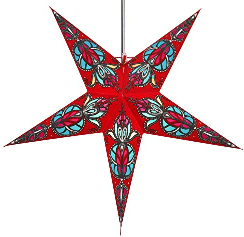 GURU SHOP Faltbarer Advents Leucht Papierstern, Weihnachtsstern 60 cm - Medusa 2 Rot/Türkis, Papiersterne 60 cm