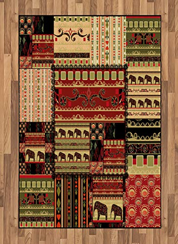 ABAKUHAUS afrikanisch Teppich, Patchwork-Stil asiatisch, Deko-Teppich Digitaldruck, Färben mit langfristigen Halt, 120 x 180 cm, Schwarz Grün Rot