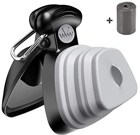 ORIA Tragbare Hundekotgreifer, Pooper Scooper, Faltbarer Hundekotschaufel mit Abfallsäcken Haustier-Toilette Abfallaufbewahrung Poop Scoop mit Pet Poop-Taschen, Poop Remover Abholwerkzeug - Grau