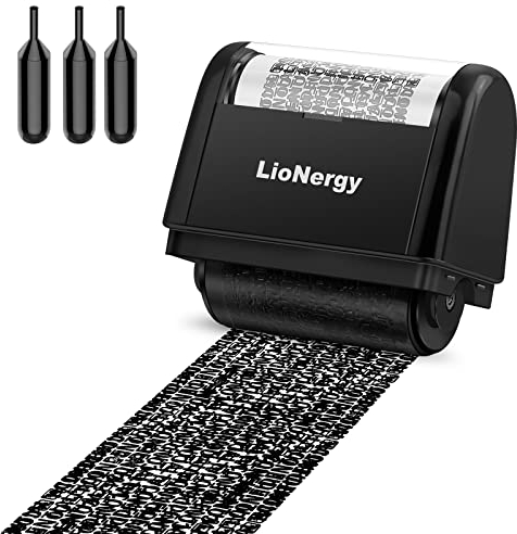 Identitätsschutz-Rollstempel LioNergy 1,5-Zoll-Roller Identitätsdiebstahl-Prävention Sicherheitsstempel mit 3 Nachfüllpackungen – Schwarz