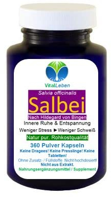 SALBEI Salbeiblätter 360 KAPSELN gegen Schwitzen & natürliche Hilfe bei Hitzewallungen + Nachtschweiß + Blähungen. 100% NATUR pur! KEIN Extrakt! Ohne ZUSATZSTOFFE! 27265-360