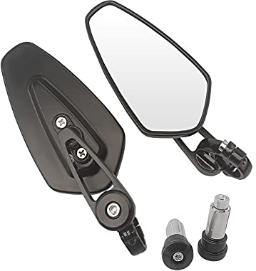 Specchietto laterale moto da 7/8 22 mm, specchietto retrovisore lato barra per specchietto retrovisore moto Scooter Cafe Racer (Nero)