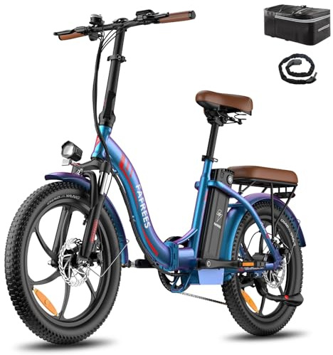 Fafrees [Oficial] Bicicleta eléctrica F20-PRO, 20 Pulgadas Plegable Bicicleta Urbana eléctrica, 250 W fatbike, 18Ah batería, Rango de 140 km, E-Bike para Adultos, Aurora Azul