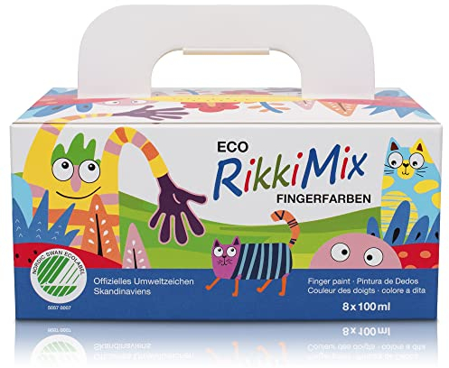ECO RIKKIMIX NEU großes Fingerfarben-Set 8x100ml ohne Altersbegrenzung, höchste Umwelt - und Sicherheitsstandards, ungiftige Wasserfarben für Kleinkinder, Baby-Hand und Fußabdruck