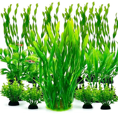 Vibury Aquarium Plants, 25pcs Fish Tank Decor Green Plants Artificial Aquarium Decorations Plastic Plants for Aquarium Simulation