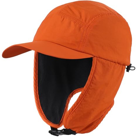 Decentron Cappello invernale da uomo con tesa in pile paraorecchie cappello da baseball, Arancione, Taglia unica