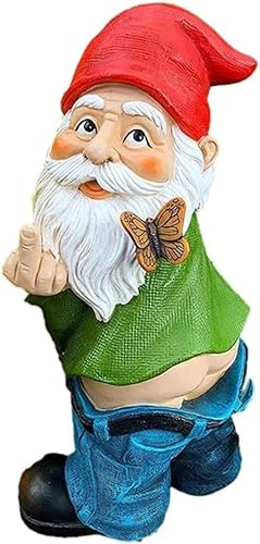 RZXBB Nain de jardin Doigt du Milieu, Nain de jardin pour l'extérieur, décoration de terrasse, balcon (B)