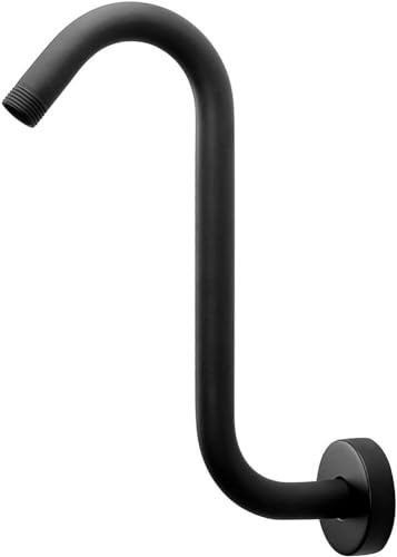 S Shaped Shower Arm High Rise Shower Head Extension Pipe Shower Arm Extender Standard 1/2 Connection with Flange Wall Mounted Bathroom Accessories Stainless Steel (Black)