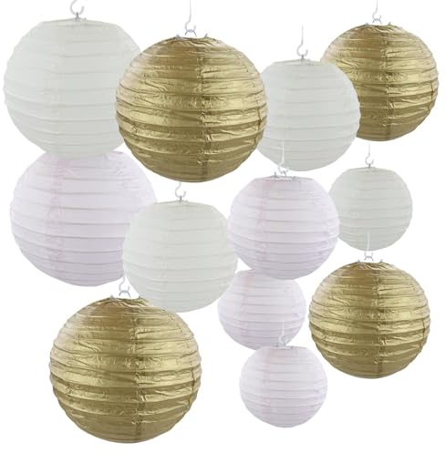 12pcs Lampions,Papierlaterne,Lampions Hochzeit,Hochzeitsfeierdekorati,Pompons Deko,Passen Hochzeit Deko Party Deko Deko Taufe Vintage