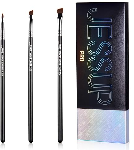 Jessup abgewinkeltes Eyeliner Pinsel Set, 3-teilig Pro Precision Eyelinerpinsel fein geflügelte ultradünne schräge Gel Makeup Pinsel für flüssigen Eyeliner Schwarz T345