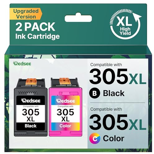 Redsee Tinta 305 XL Cartuchos de Tinta 305XL Negro y Ccolor Remanufacturado para HP 305 Tinta para HP DeskJet 2720 2700 2721 2820 2800 2821 2723 2822 Envy 6022 DeskJet Plus 4120 4200 4100(Pack de 2)