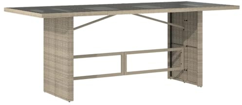 vidaXL Table de Jardin avec Dessus en Verre, Table de Patio Rectangulaire, Meuble d'Extérieur Terrasse, Moderne, Gris Clair Résine Tressée