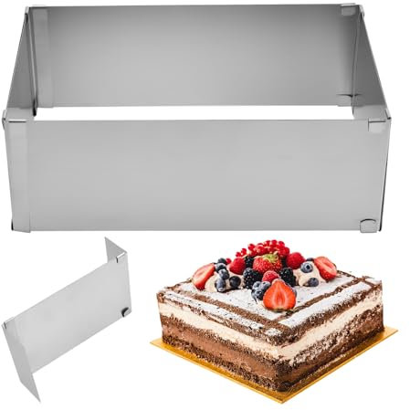 PTJJXA Backrahmen Rechteckig Verstellbar, Hoch Quadratische Kuchenform, Edelstahl Backform Rechteckig mit Teiler, B 18-34cm x L 28-53cm für Mousses, Dessertcreme, Kuchen (10CM)