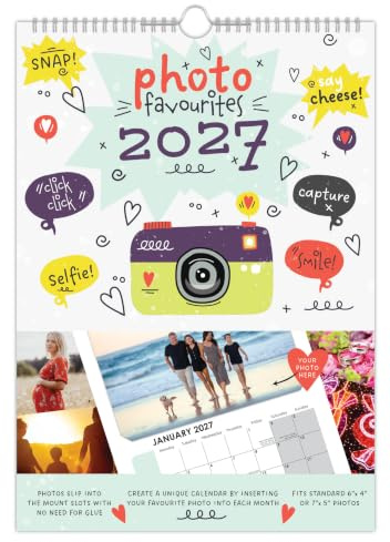 Calendario 2025 con fotos favoritas, inserta tus propias fotos, tamaño A4, encuadernado en espiral, para colgar en la pared