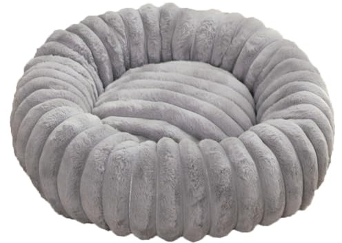 Panier Chien Donut, Panier Chat, Lit Ronde en Forme de Beignet, Canapé, Coussin, Lits pour Animaux Lavable, Chien Orthopedique, Base antidérapante, Tissu Peluche Doux (50cm/19.7in,Gris)