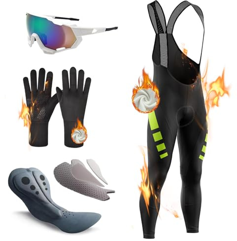Pantalon de Cyclisme pour Homme, Thermique Windstopper Cuissard Long Hiver, avec Bretelles de Cyclisme Coussin d'équitation Haute densité Rembourré (TYP-4,L)