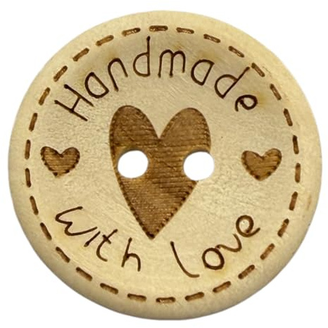 KnitForLess 25mm Handmade with Love Wooden Sewing Buttons, 2 Hole, Knitting (10)