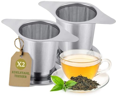 Special Leaves Teesieb für Losen Tee - 2 Stück - Hochwertiger Edelstahl Teefilter mit Griff und Tropfschale - Feines Sieb für Tassen und Kannen - Saubere Zubereitung und Optimale Filtration