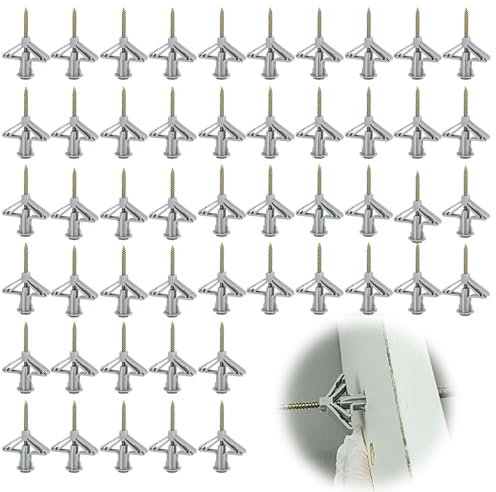 50 Stück Hohlraumdübel Butterfly, Gipskartondübel mit Schrauben, Rigipsdübel Trockenbaudübel Trockenbau Ankerfür, Perfekt für TV-Halterungen, Schränke & Lampen