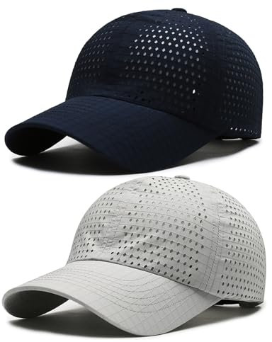 AYPOW 2 Pcs Basecap Herren Damen, Atmungsaktivem Schnelltrocknend MeshBaseball kappen Unisex, Leichte Verstellbar Schildmütze Snapback Caps Sonnenschutz Tennis Laufen Cappy Draußen Sport Sommer
