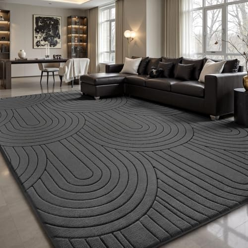 Sour Lemon Alfombra para salón, 240x300cm, diseño 24D semicircular Gris Lavable, Alfombra mullida para Dormitorio, Alfombra de Pelo Corto, mullida, Alfombra Antideslizante para habitación Infantil