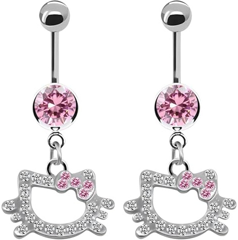 TYXHXTF 2 Pièces Nombril Anneau, Piercing Nombril, Piercing Ventre Anneau, Corps Piercings Bijouxs, Piercings Bijoux pour Femme, Chat Anneaus de Nombril Bijoux de Corps