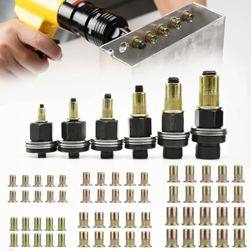 Set med 6 räfflade spårpinnar, Rivet Pliers set verktyg, press-in mutter rivet polers, innehåller 60 stycken varje M3/M4/M5/M6/M8/M10-spår, för bilar, ledare, möbler och dekorationsprocess