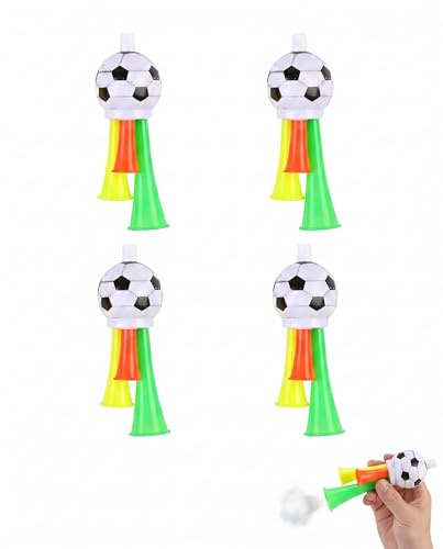 YAPKOLV Vuvuzela e Trombette da Stadio 4 Pezzi, Corni per Tifosi di Calcio, Sport e Mondiali, Plastica Rumorosa e Durevole