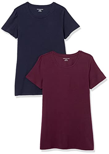 Amazon Essentials Women's 2-pack Short-sleeve Crewneck Solid T-shirt T-Shirt Not Applicable, Multicolour (Burgundy/Navy), X-Large (Manufacturer size: )