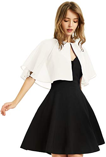 Dam mjuk chiffong sjal wraps kort för aftonklänning bröllopskappa Bolero Flapper täcka upp, Elfenben, one size