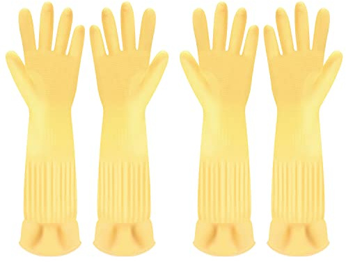 Discoball 2 Pairs Rubber Cleaning Gloves Non-slip Kitchen Dishwashing Household Glove, Long Sleeve, Reuseable