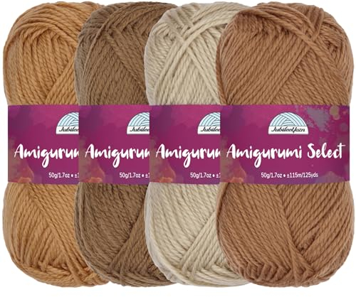 Amigurumi Select 100% Acrylic Craft Yarn Skeins Crochet and Knitting Projects - Acrylic Fingering Weight - Shades of Brown - 4 Skeins